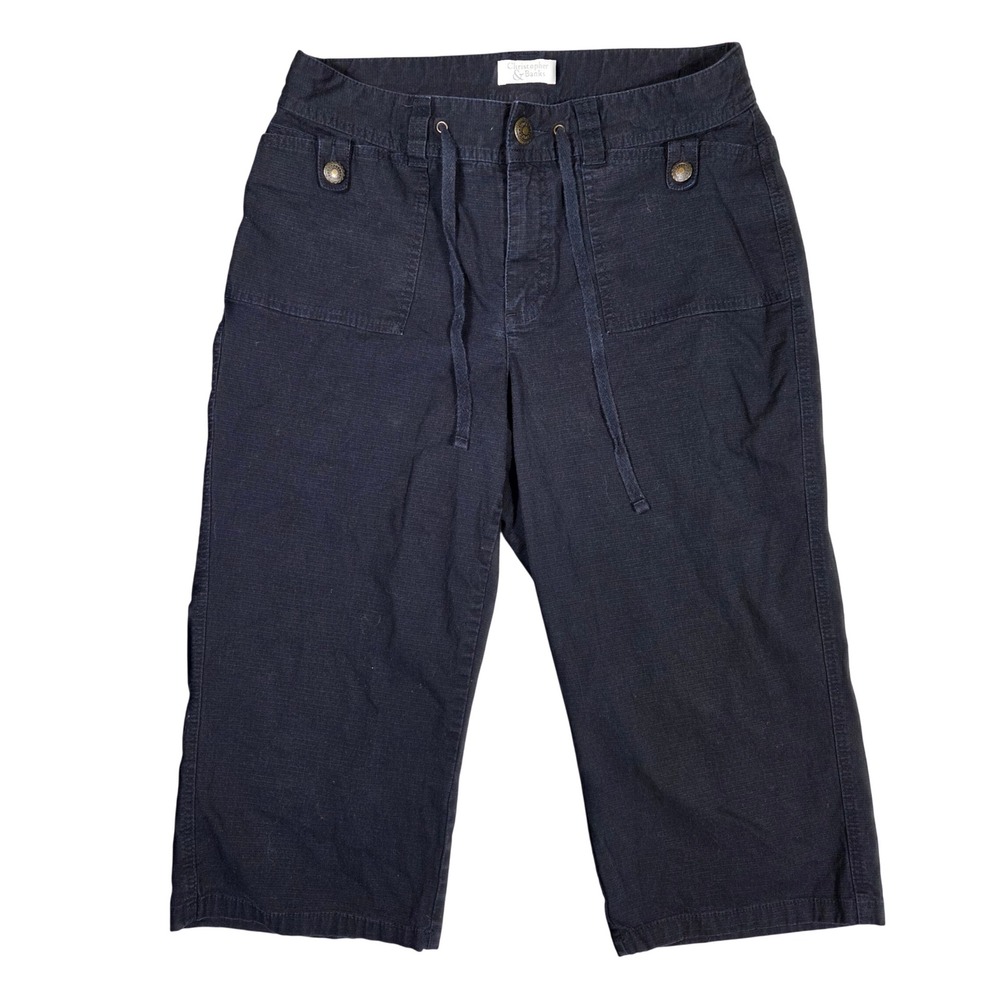 Christopher & Banks Navy Blue Capri Pants Size 8 Stretch Drawstring Cropped